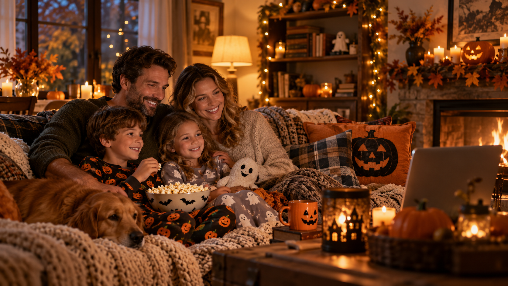 A cozy Halloween family night at home